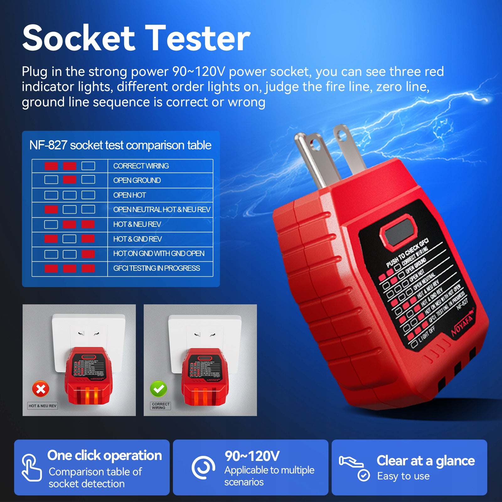NOYAFA NF-827 Switch detector, GFCI outlet tester Manufacturer code NF-827