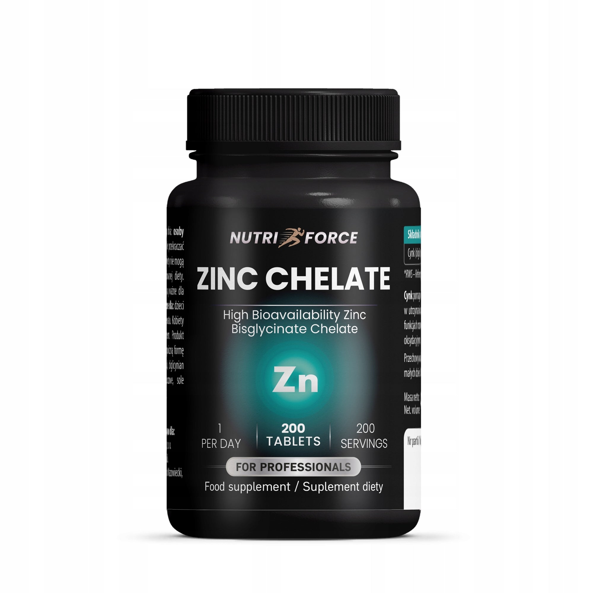 NUTRI FORCE ZINC CHELATE Chelated Zinc Bisglycinate 15 mg 200 tabl Manufacturer code Cynk Chelatowany Bisglicynian Cynku