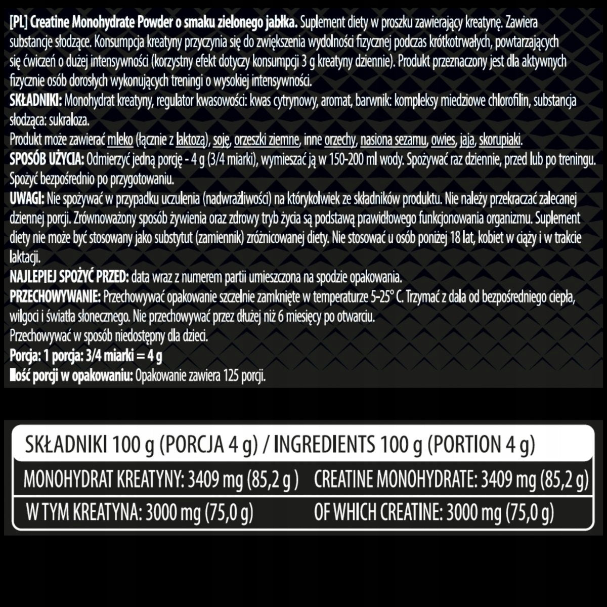 NUTRITION22 CREATINE MONOHYDRATE 500G APPLE Manufacturer code N22/CRAETINE/05/JAB/