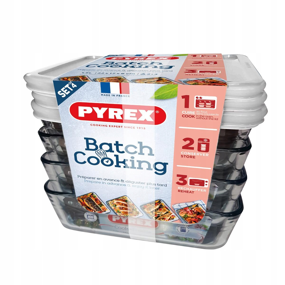 Maisto dėžučių rinkinys Pyrex Cook & Freeze, 4 x 1,5 L