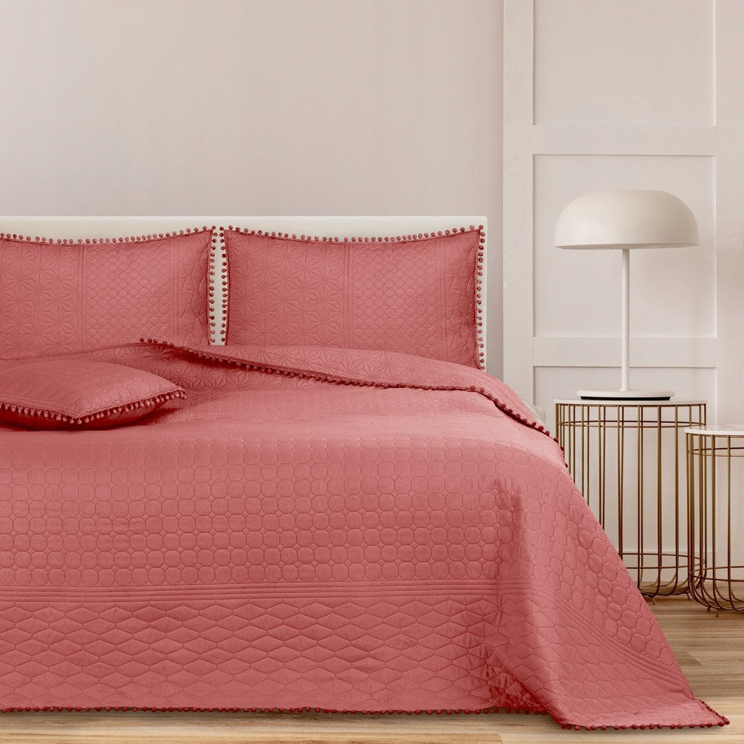 AmeliaHome gesteppte Tagesdecke mit Fransen Meadore, 170x270 cm 