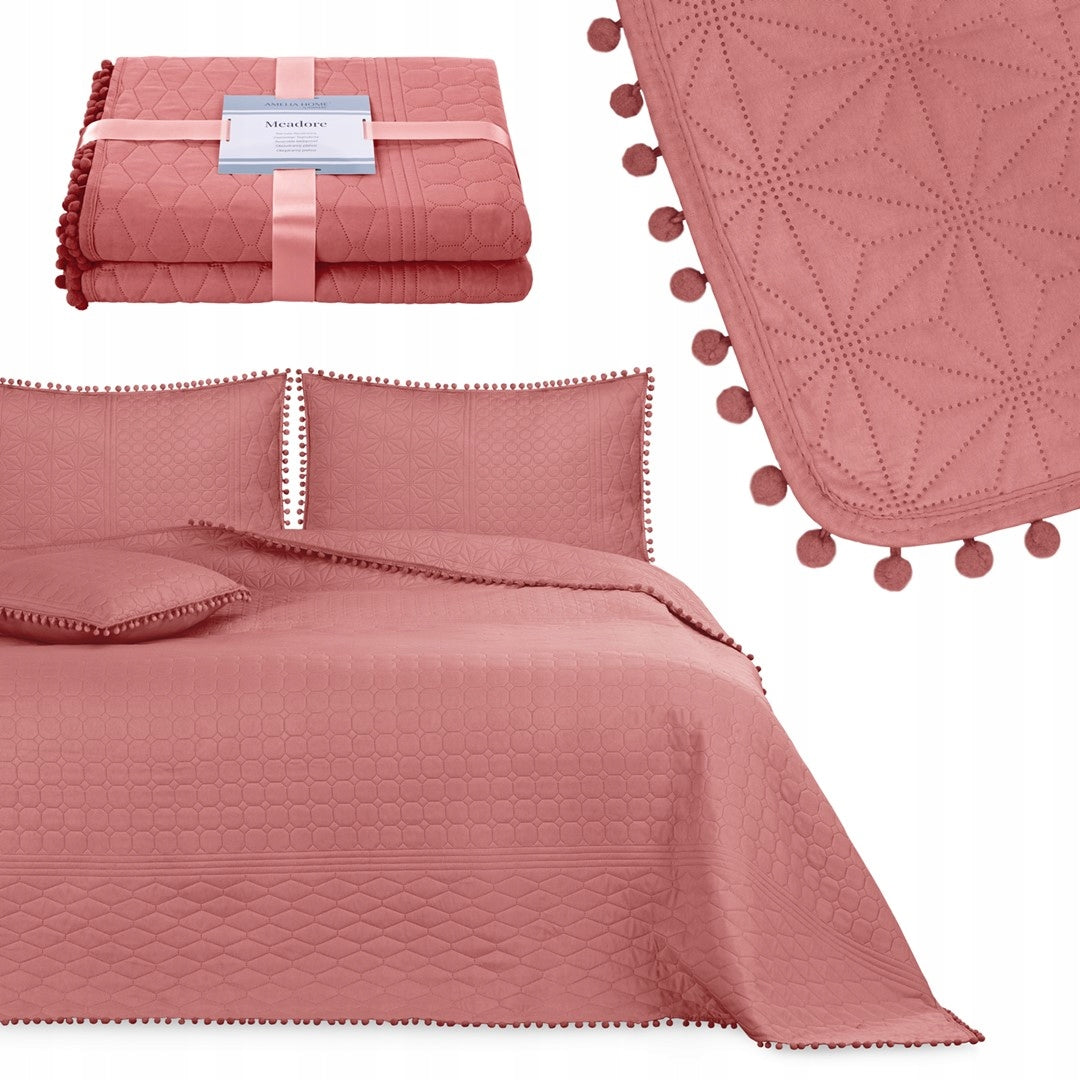 AmeliaHome gesteppte Tagesdecke mit Fransen Meadore, 170x270 cm 