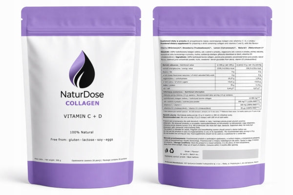 NaturDose COLLAGEN collagen cherry 12000mg vit C+D joints 300g gluten-free