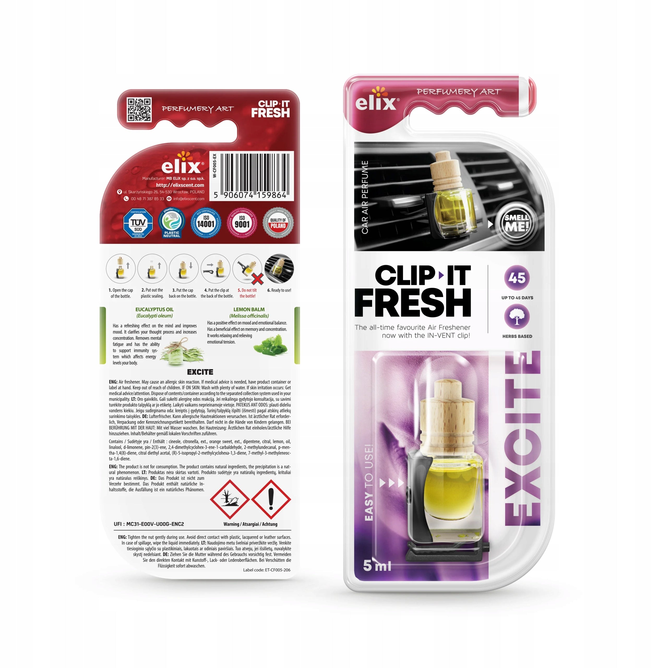 Natural Car Air Freshener with Excite Clip - Herb-Based Packaging status original