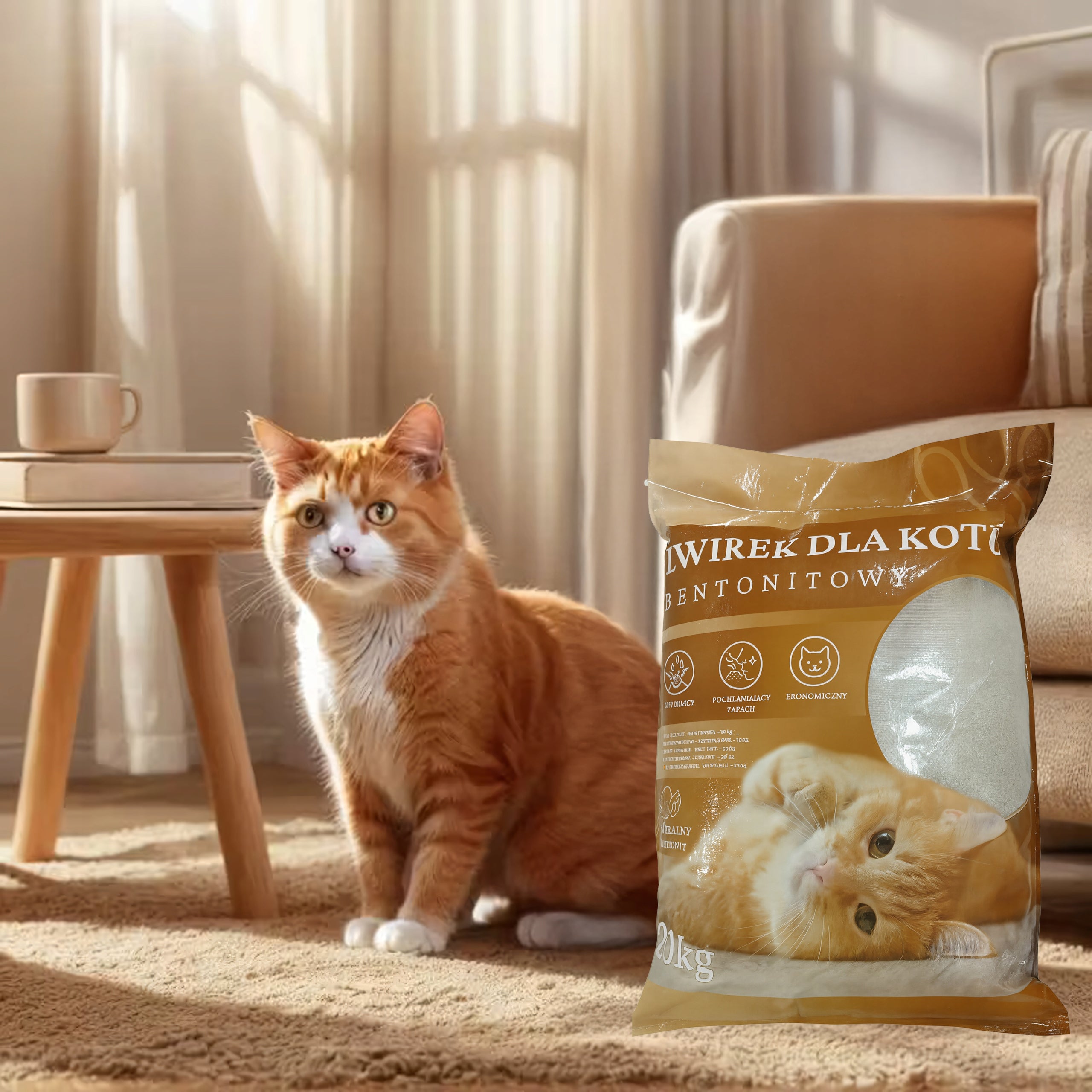 Natural Cat Bentonite Litter 20 KG 25 L Dust-Free Absorbent Product weight 20 kg