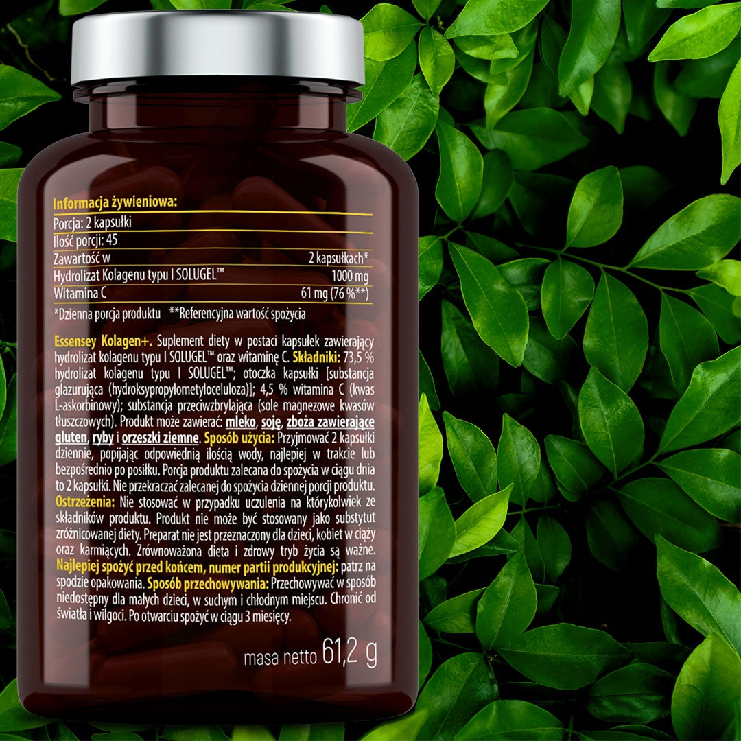 Natural Collagen + Vitamin C 90 Kaps SOLUGEL For Joints Skin Bone Teeth Form capsules