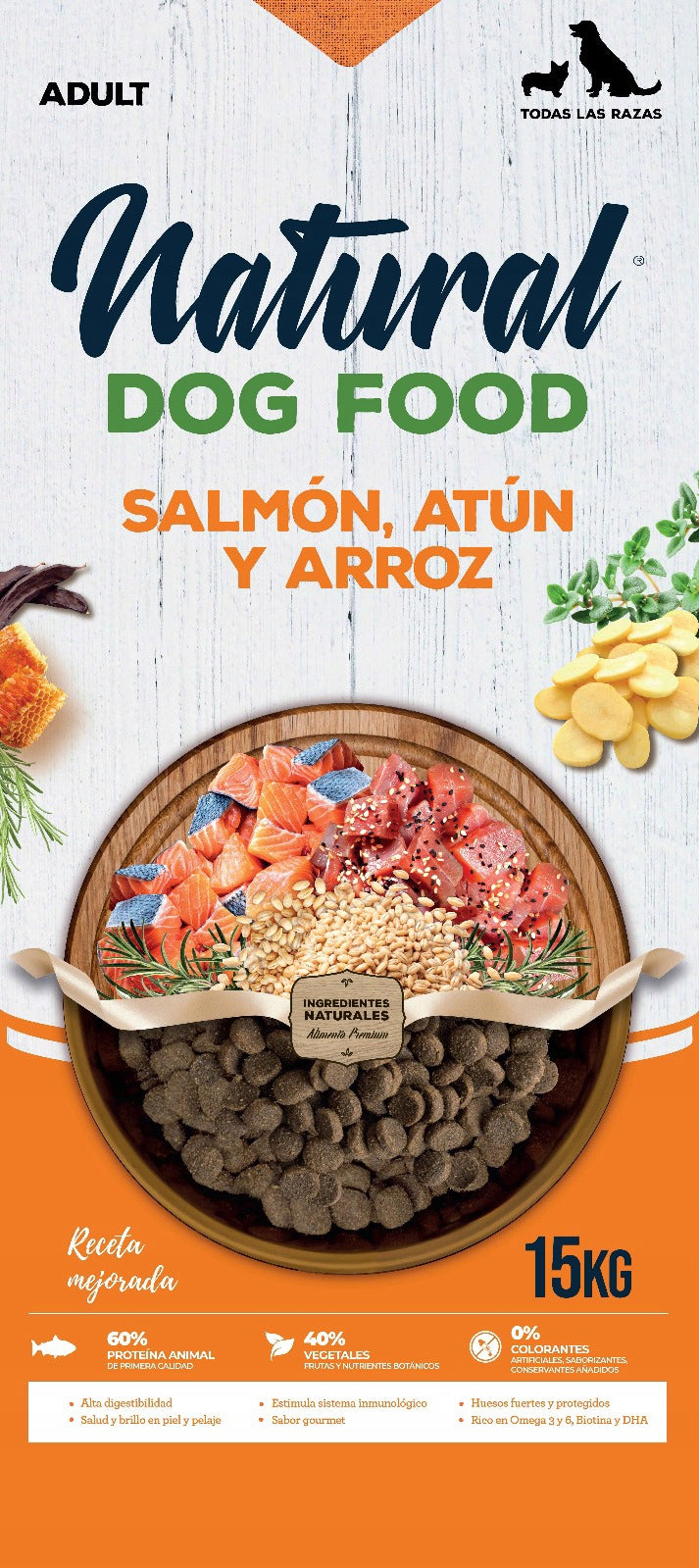 Natural Dog Food Salmon & Tuna with Rice 15kg Packaging status original