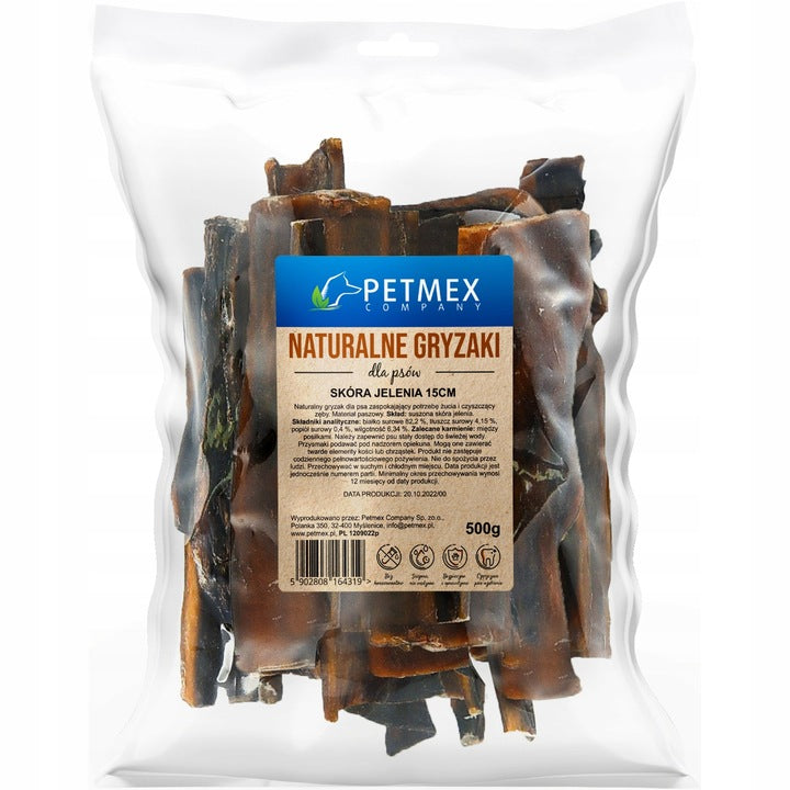 Natural Dog Teether Dried Deer Skin 15cm Petmex 500g