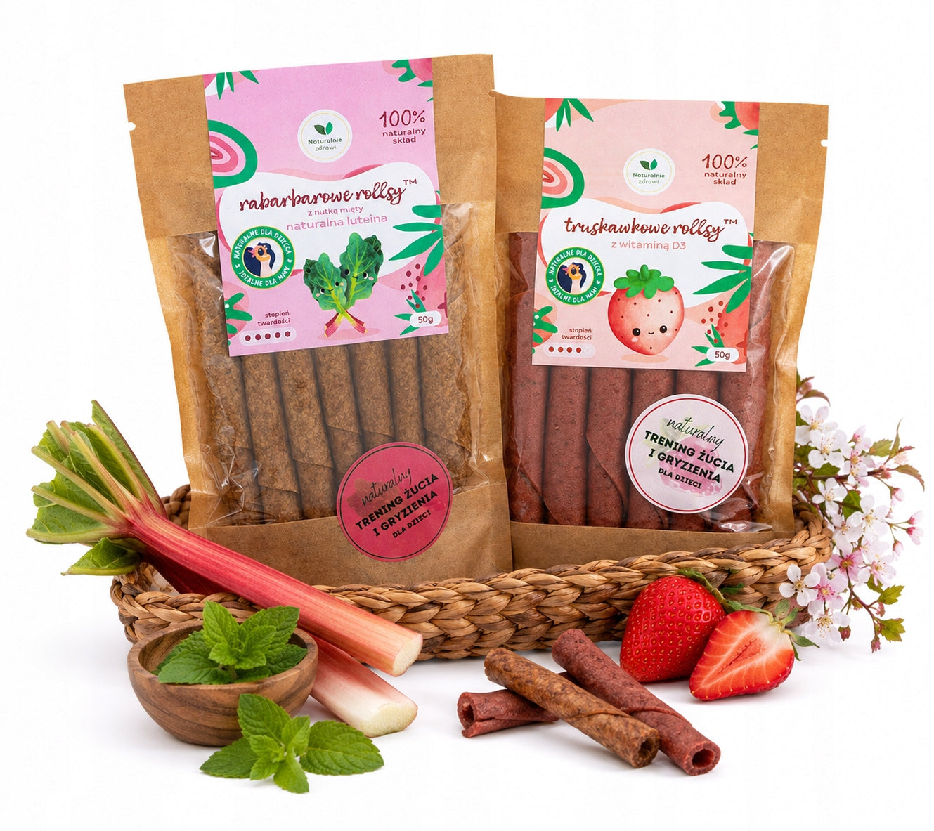 Natural Healthy Rolls for Kids Strawberry Rhubarb Chewing Training 2x50g