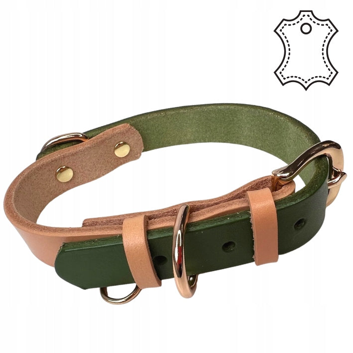 Natural Leather Dog COLLAR Loopy GREEN M