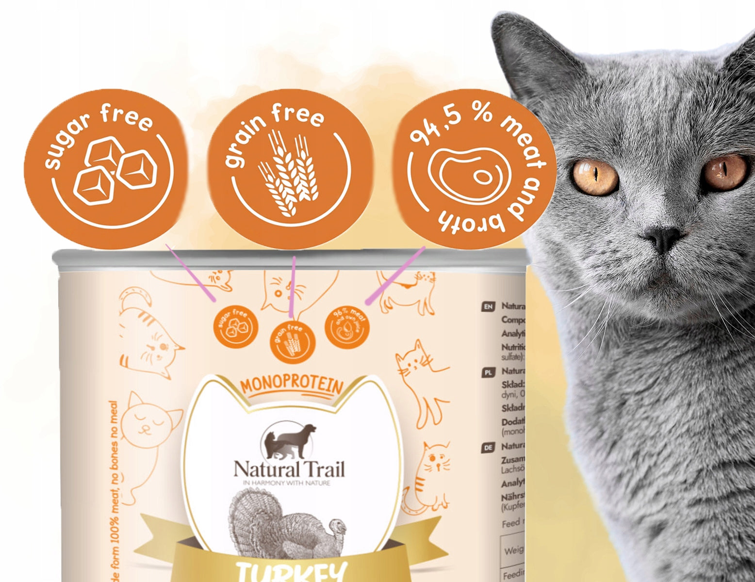 Natural Trail Cat Monoprotein Turkey 185g with Turkey Wet Cat Food Packaging status original