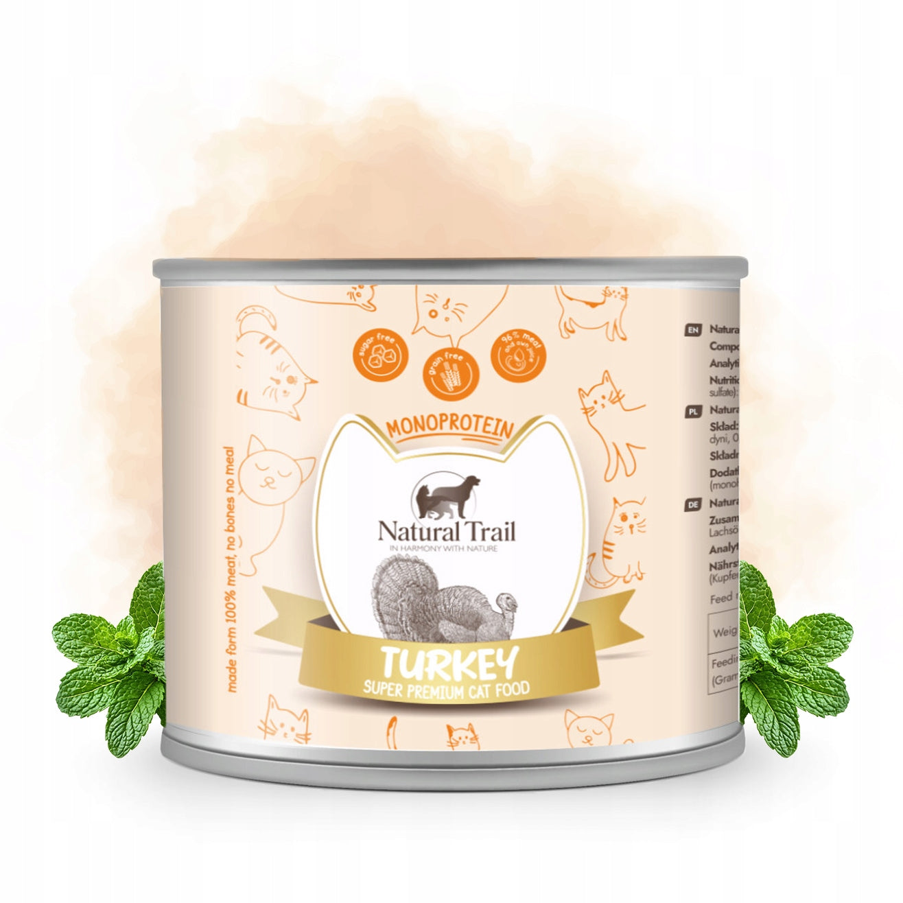 Natural Trail Cat Monoprotein Turkey 185g with Turkey Wet Cat Food