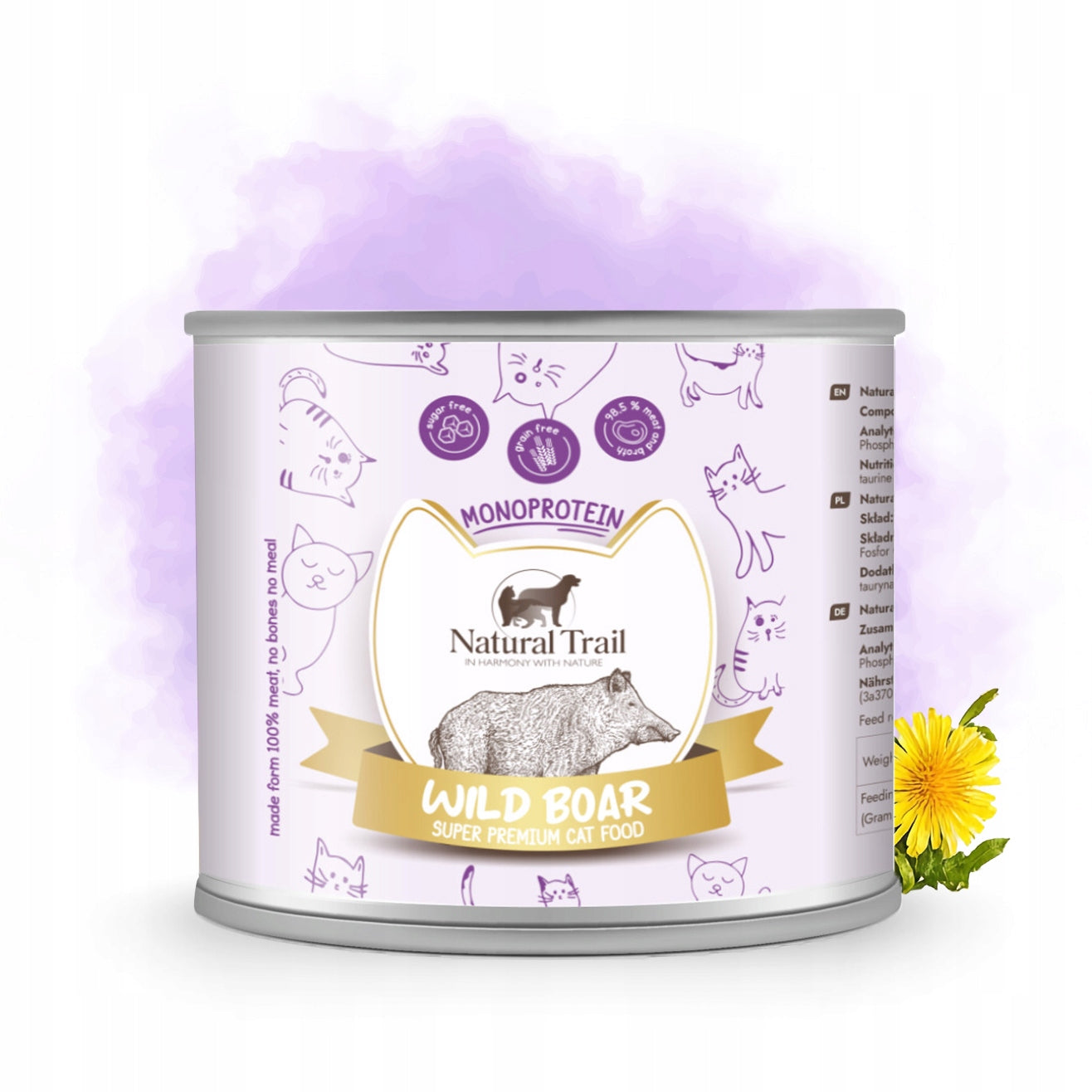 Natural Trail Cat Monoprotein Wild Boar 185g with venison for cats