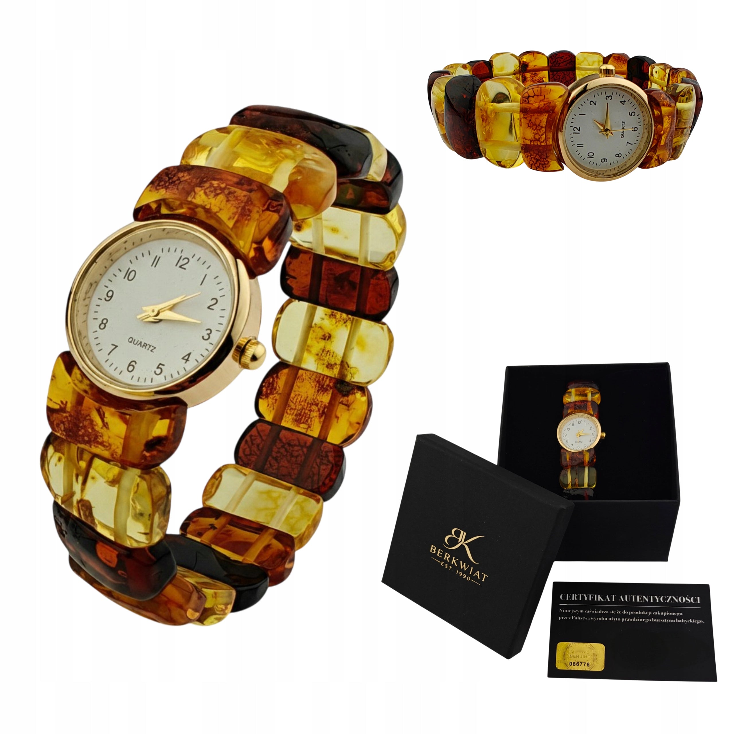 Natural amber watch colorful with bark box certificate