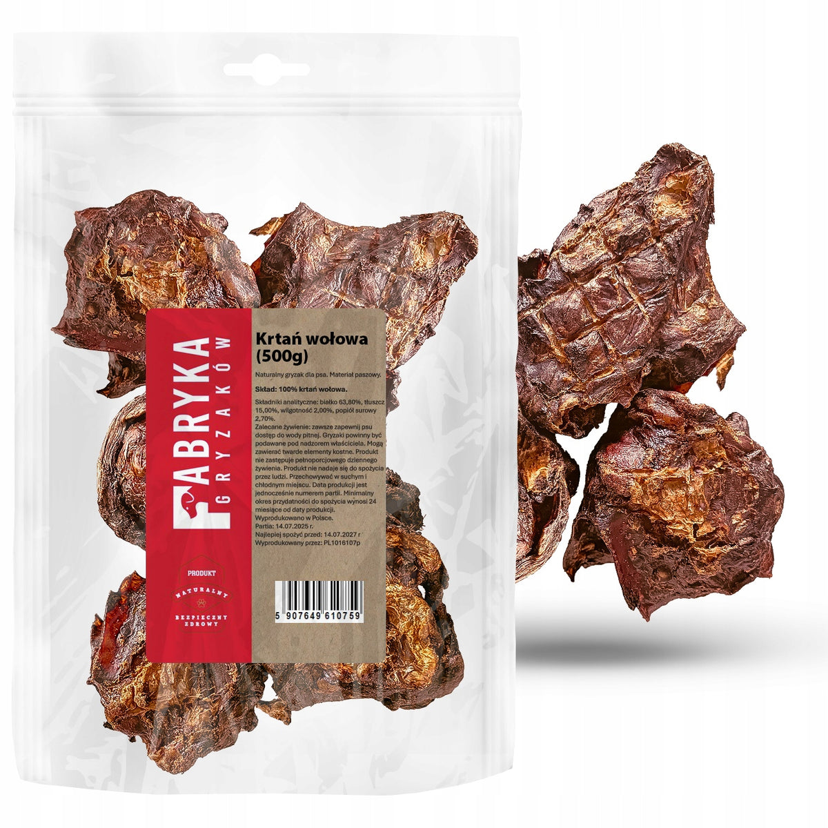 Natural beef limp 500g PREMIUM dried beef dog teether