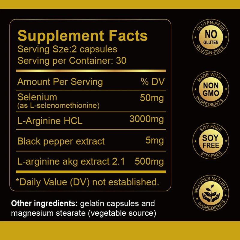 Natural nitric oxide L-arginine in 3000 mg capsules – increases endurance Packaging status original