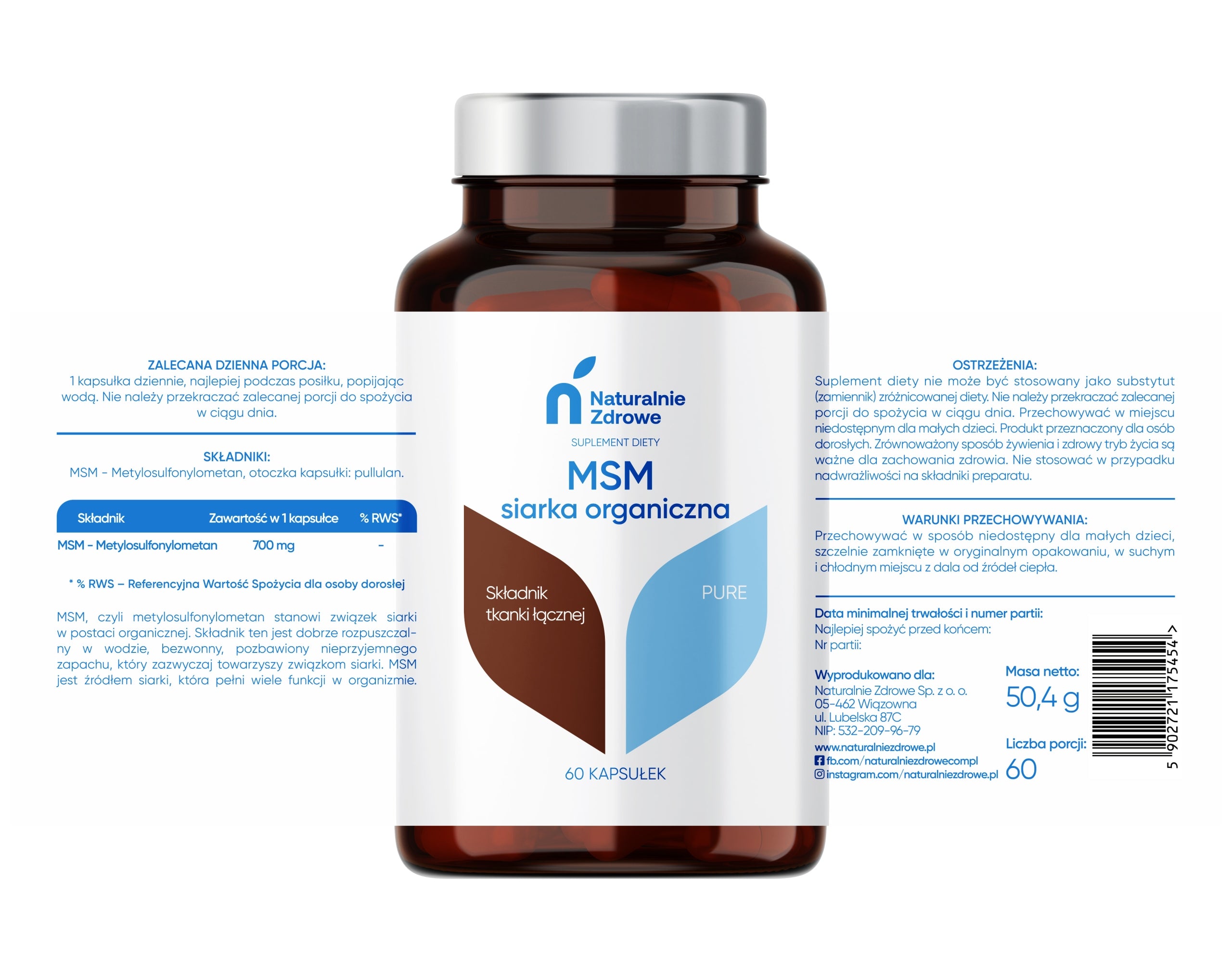 Naturalnie Zdrowe MSM Organic Sulfur For Healthy Joints Bones 700mg 60 kaps Brand Naturalnie Zdrowe