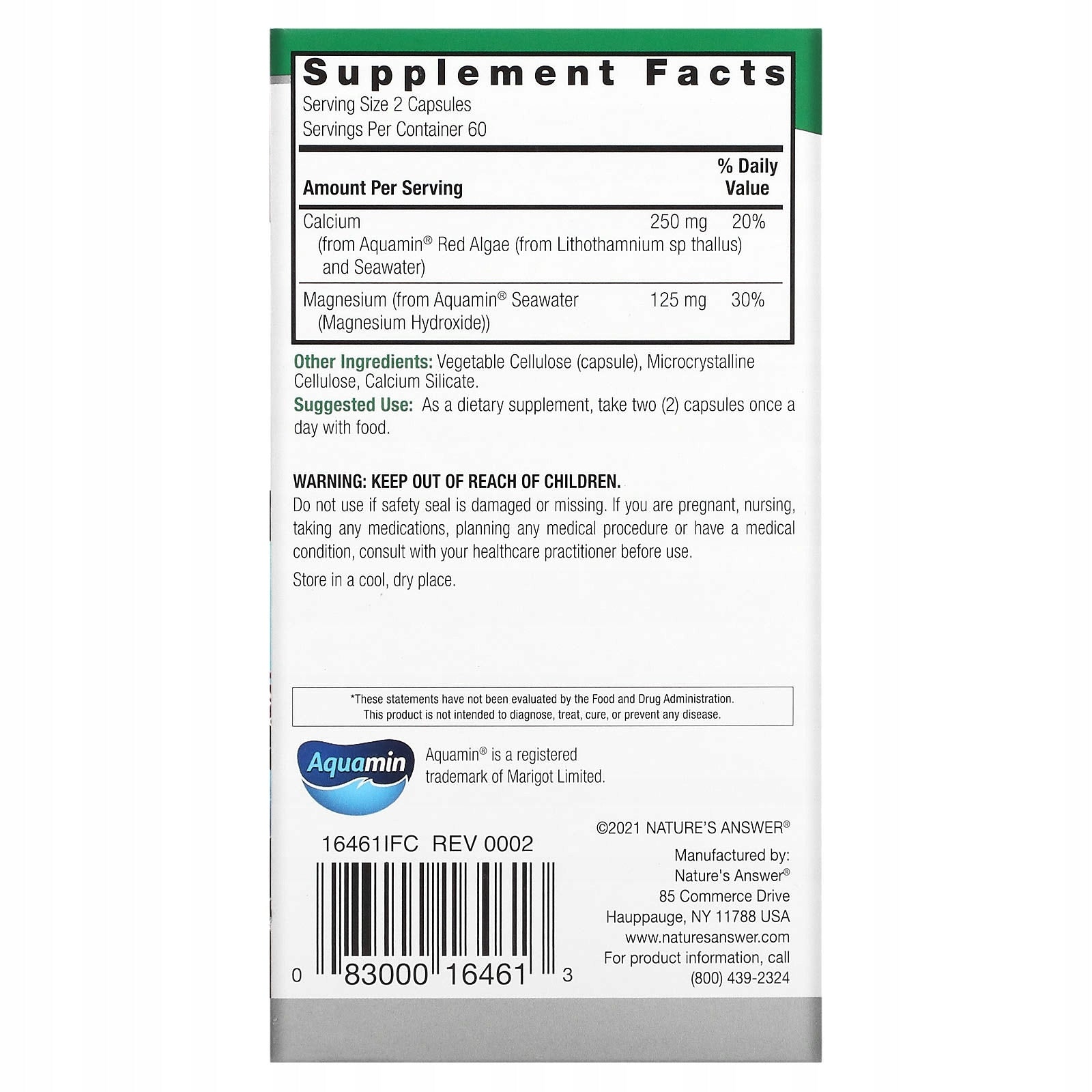 Nature's Answer, Cal-Mag based on the sea, 120 vegetarian capsules Brand Nature's Answer