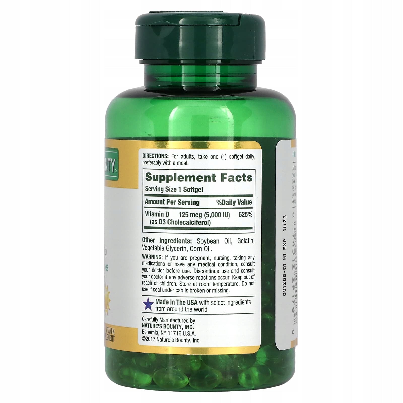 Nature's Bounty, D3, 125 µg (5000 IU), 240 quick release capsules Expiration date at least 3 months from the date of purchase