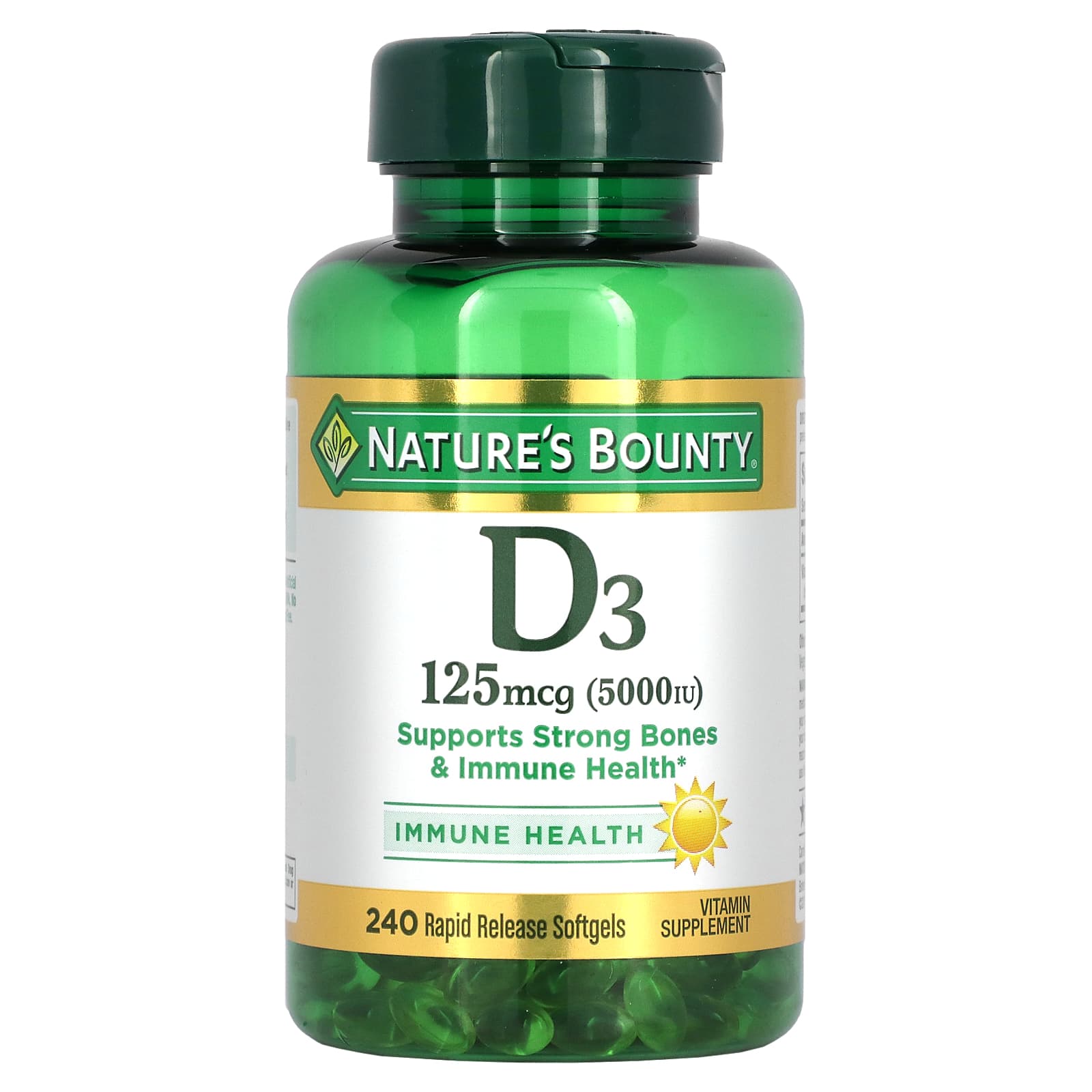 Nature's Bounty, D3, 125 µg (5000 IU), 240 quick release capsules
