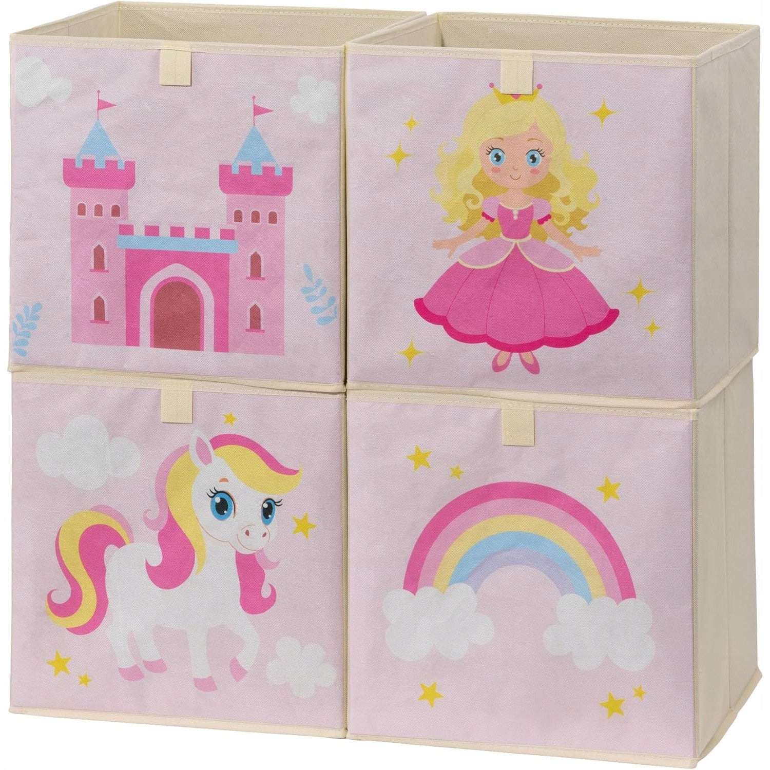 Navaris 4-piece storage box set, children's room, 33 x 33 cm, foldable,Pink