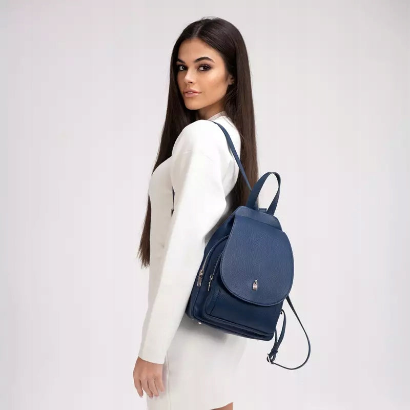 Navy blue women's leather backpack elegant backpack NAVI by Wojewodzic Manufacturer code 1951/FD37