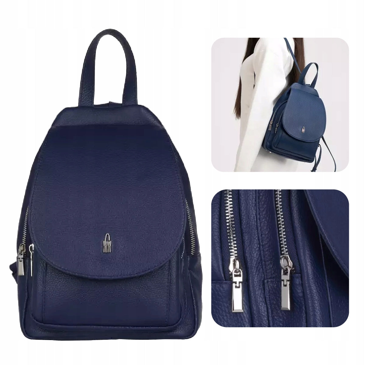 Navy blue women's leather backpack elegant backpack NAVI by Wojewodzic