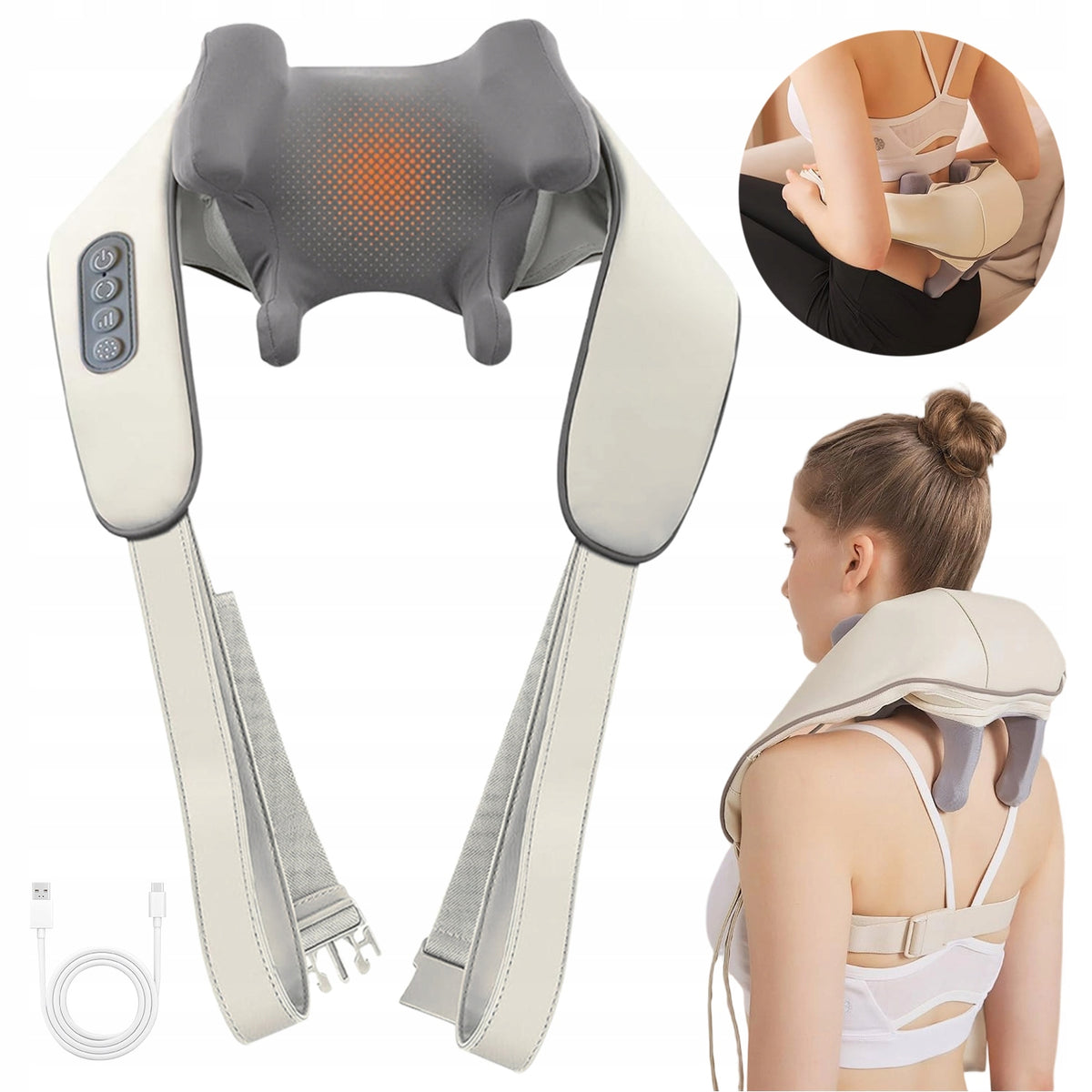 Neck Massager with Heating Function, Back Massager, Shiatsu 6d Massager