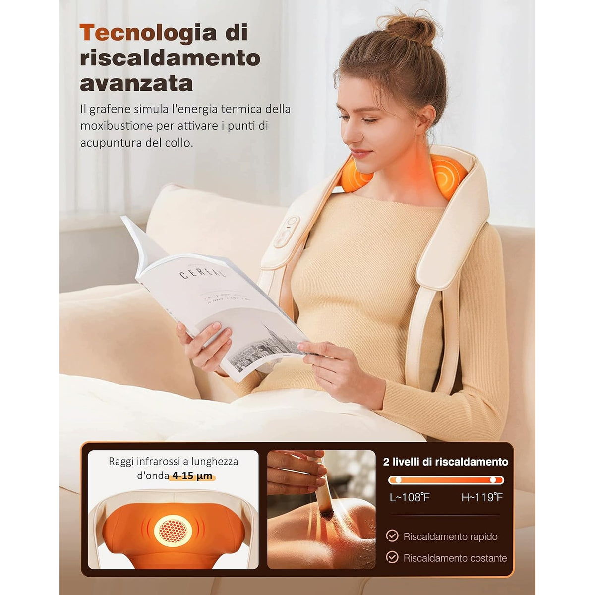 Neck and Shoulder Massager Wireless Shiatsu 4D with Graphene Heating Manufacturer code masażer szyjny shiatsu 4D ogrzewanie grafenow