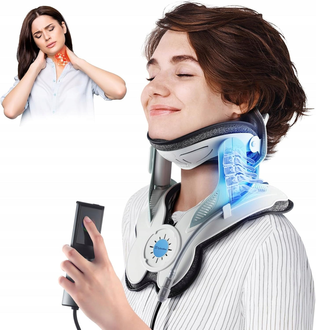 Neck and neck traction device, relieving neck pain, electric pump
