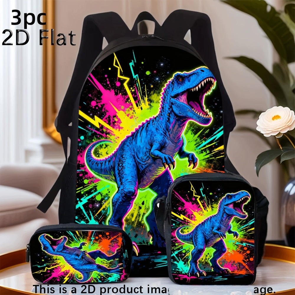 Neon Color Splash Tyrannosaurus Backpack Set Crossbody Case