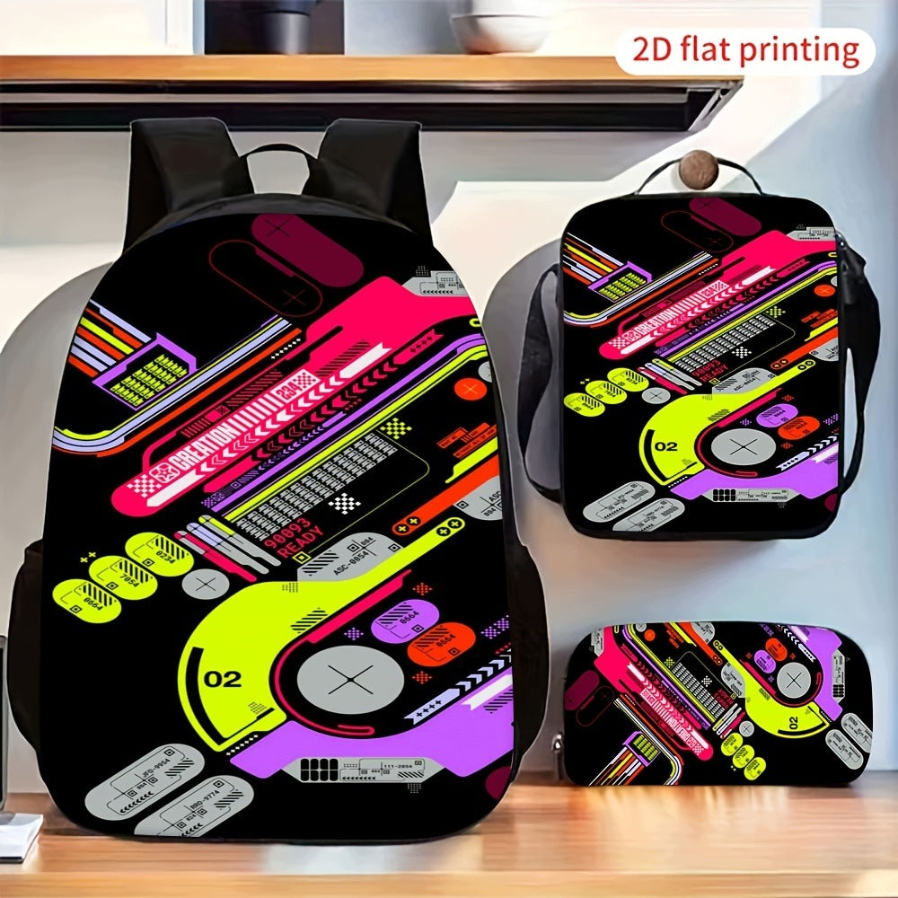 Neon Geometric 3-Piece Backpack Set