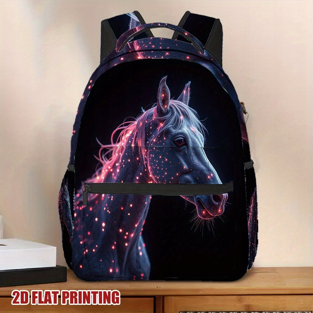 Neon Horse Print Backpack for Work, College, Travel, Teenagers