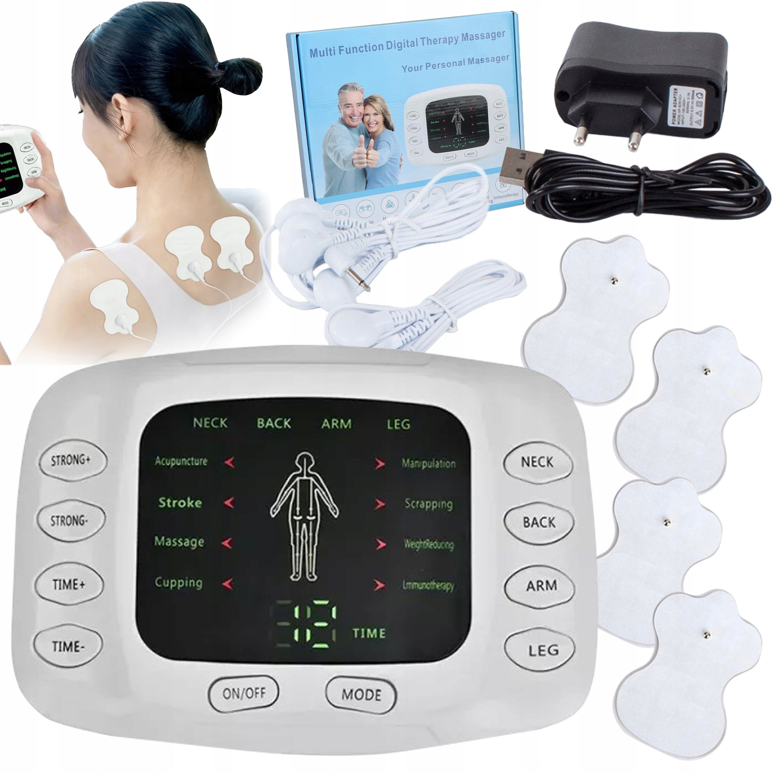 Nerve Muscle Electrostimulator Pain Massager 4 Electrodes MULTIPLE FUNCTIONS