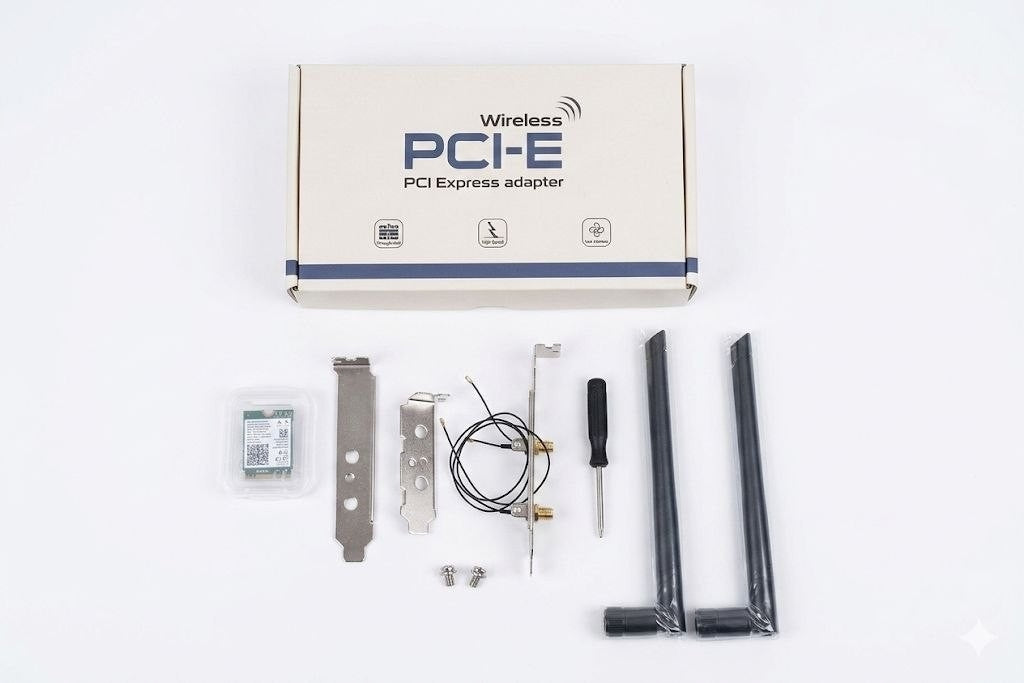 Network Adapter 2in1 Intel Wifi 2.4/5/6Ghz AX PCIE M.2 Bluetooth 5.2