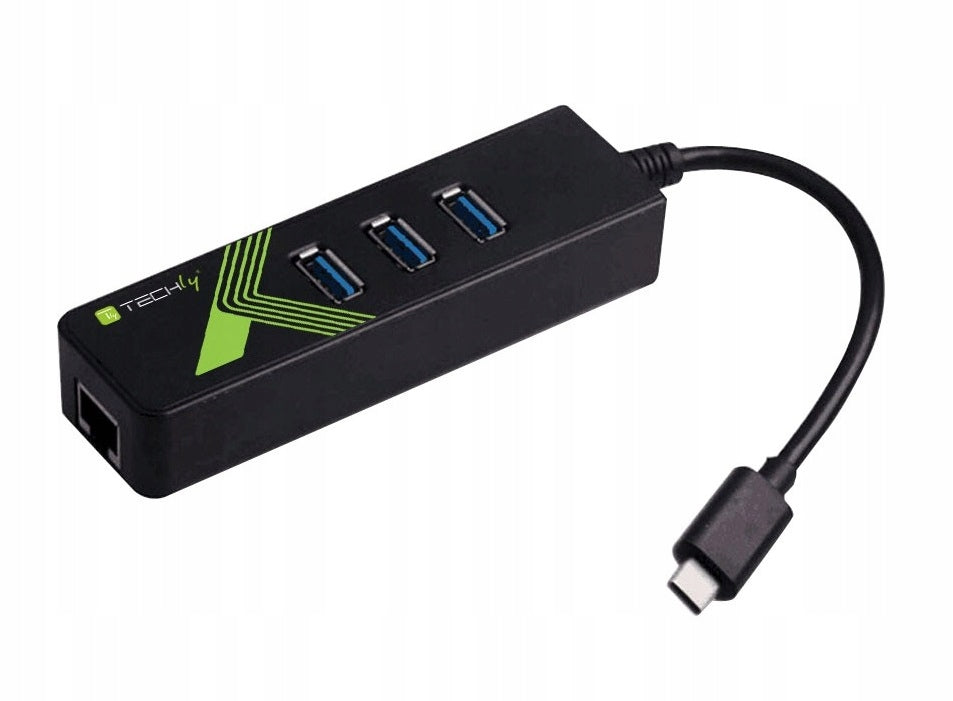 Network Adapter USB-C to Gigabit RJ45 Hub 3x USB 3.0 Techly Packaging status original