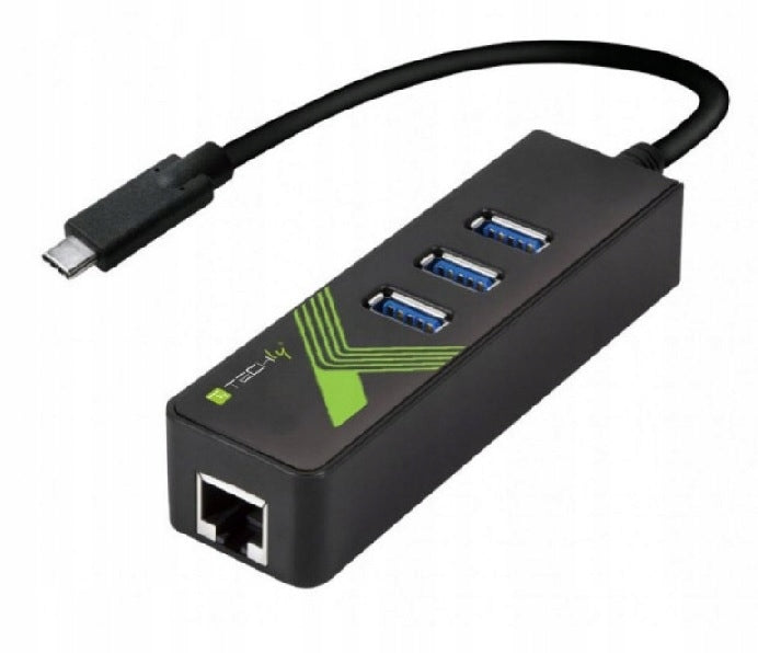 Network Adapter USB-C to Gigabit RJ45 Hub 3x USB 3.0 Techly