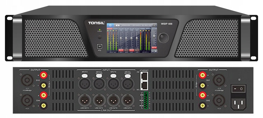 Network Amplifier TONSIL WSIP-408 DSP 4x1600W 70V/100V IPS 4.3" IP screen