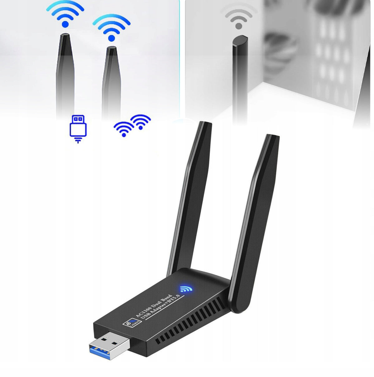 Network Card WI-FI Adapter USB 3.0 2 Antennas 5GHz DualBand 1300Mbps