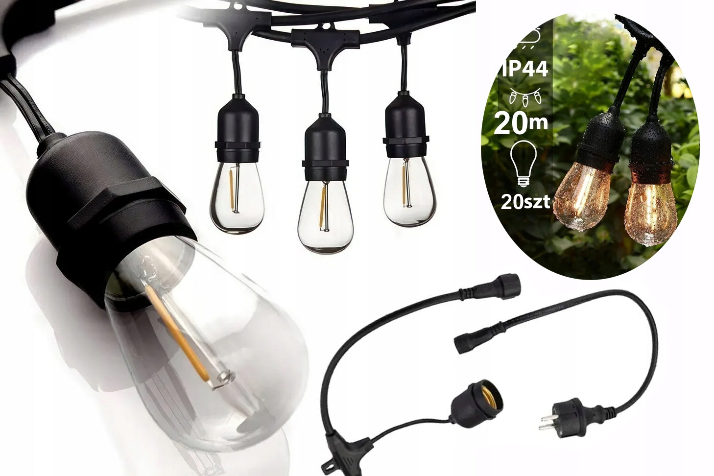 Network GARLAND 230V 20m Garden Chain + 20x LED BULBS E27 WW