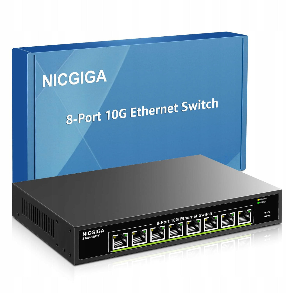 Network Switch 8-Port Nicgiga Ethernet 10Gb/s WiFi 7 black