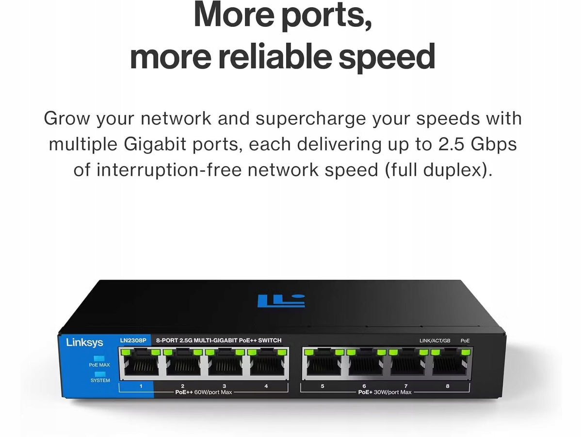 Network Switch Linksys LN2308P-KE Multi-Gigabit PoE+(+) 180W Manufacturer code LN2308P-KE