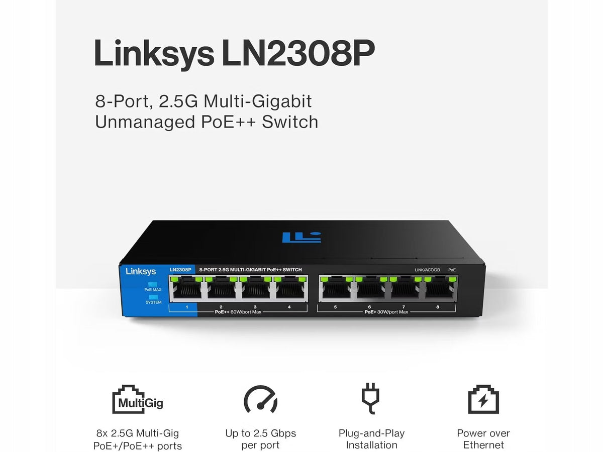 Network Switch Linksys LN2308P-KE Multi-Gigabit PoE+(+) 180W Packaging status original