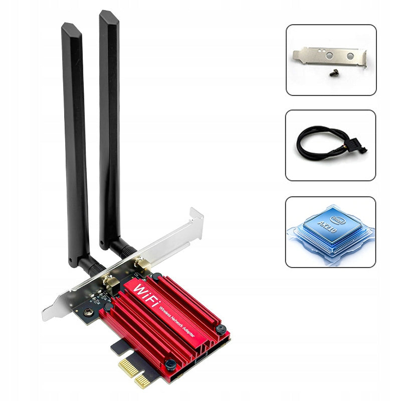 Network adapter with Intel AX210 WiFi 6E and Bluetooth 5.3 PCI-E for PC