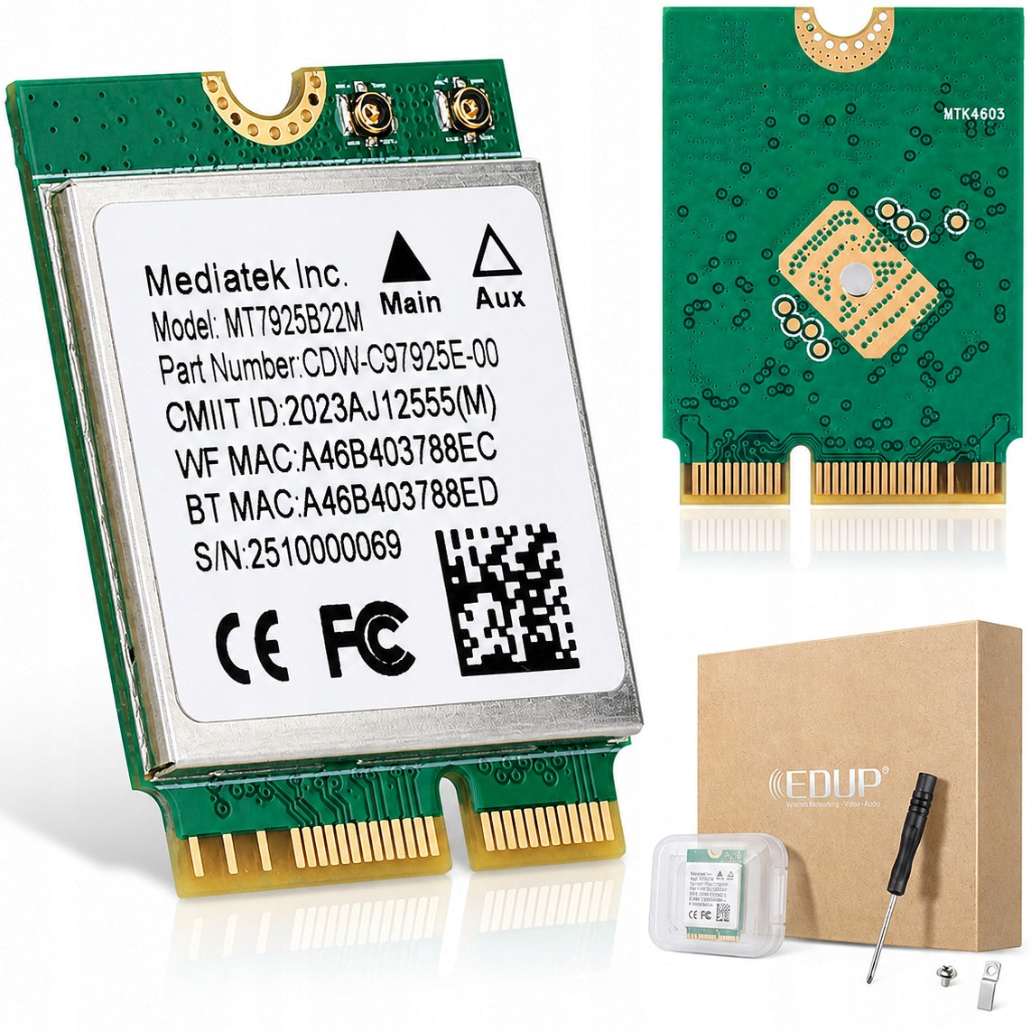 Network card MT7925 WiFi 7 M.2 Bluetooth 5.4 AX BE 6.5Gbps Tri-Band