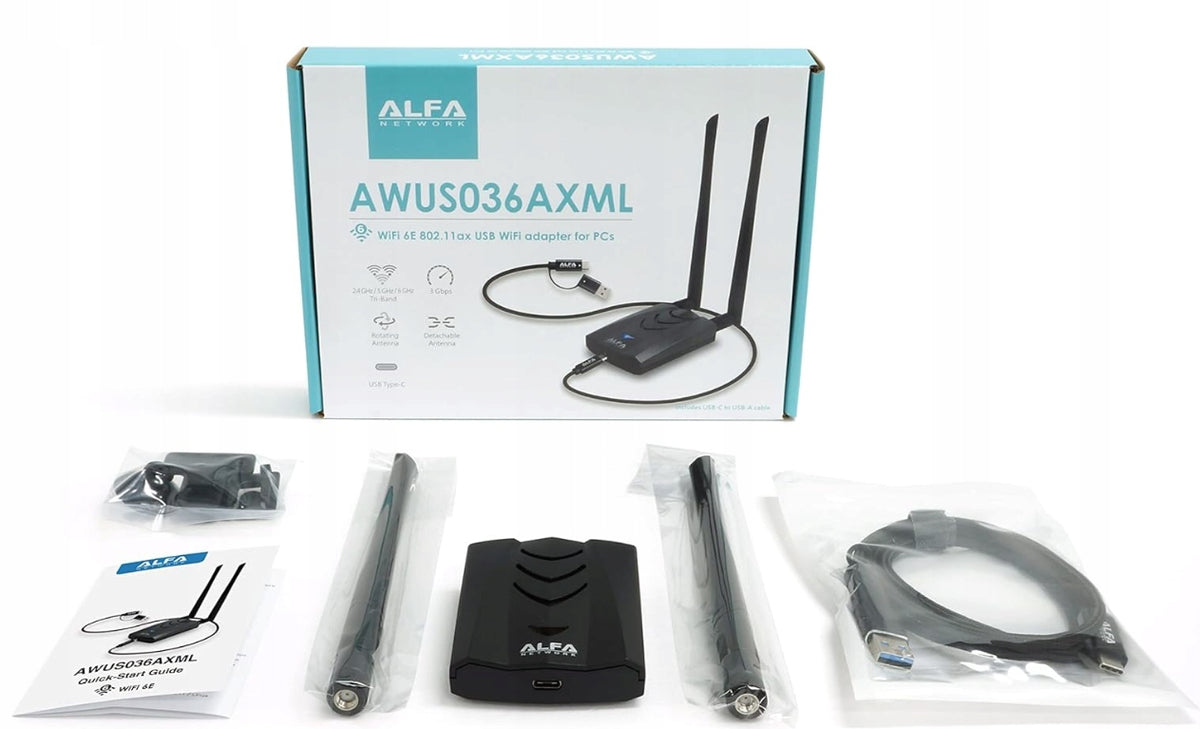 Network card WiFi 6 USB Alfa Network AWUS036AXML 1800Mb/s Bluetooth 5.2