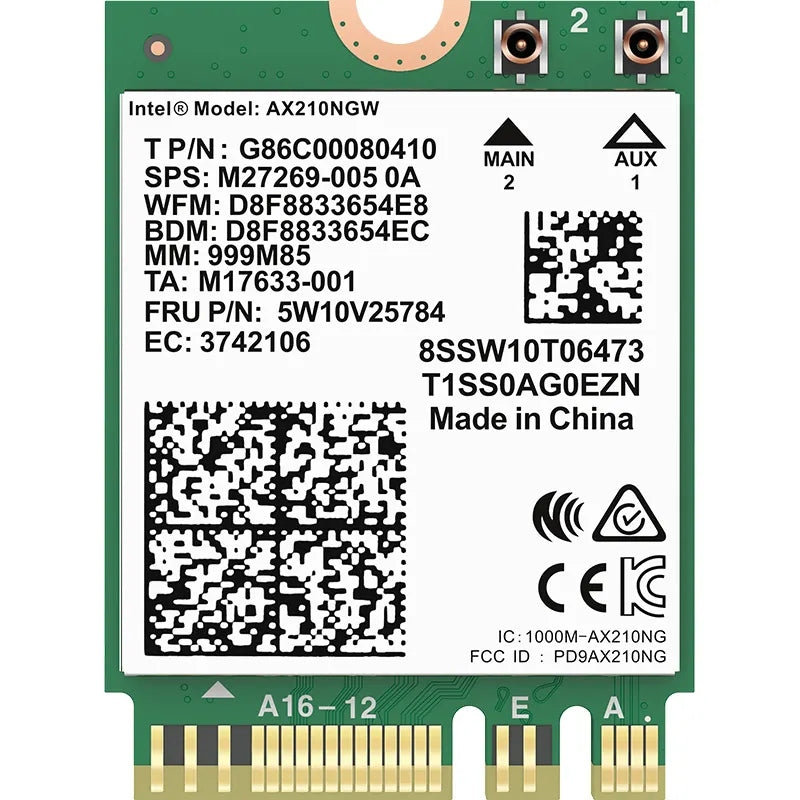 Network card for laptop Intel WiFi 6 6E AX210 Bluetooth 5.3 5374Mbps M.2