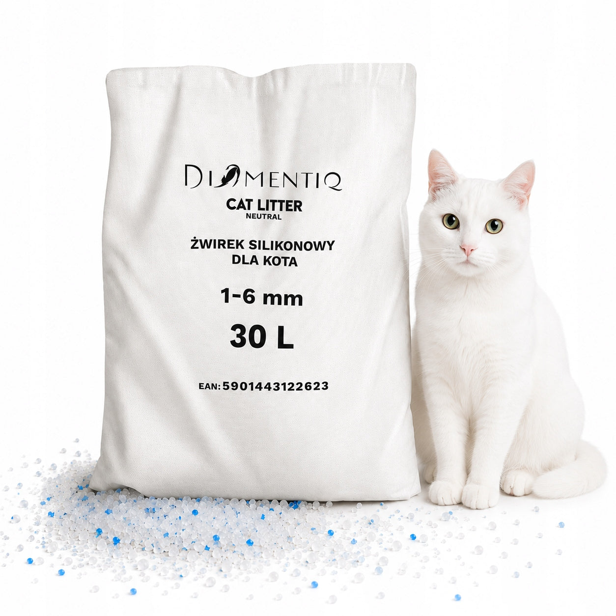 Neutral Silicone Non-Clumping Litter for DIAMENTIQ Cat 30l