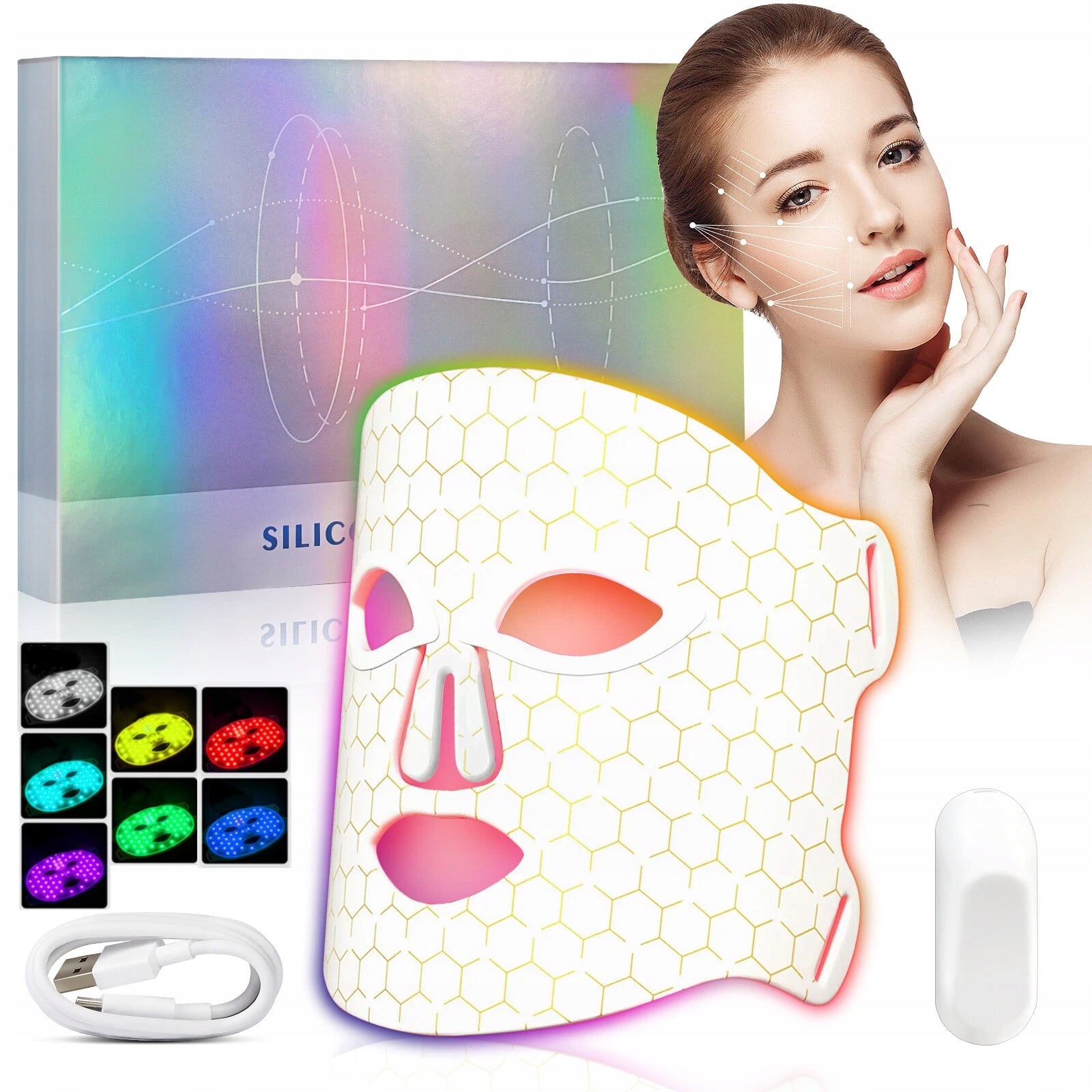 New LED Face Light Therapy Mask - 7 Color Modes, with Remote Control Brand no brand