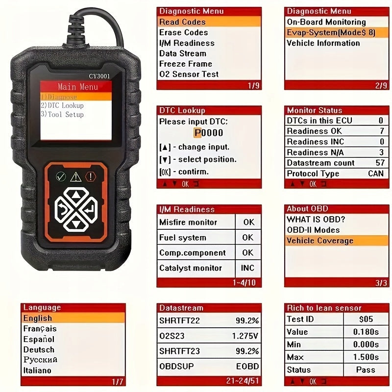 New OBD2 Scanner CY3001 2024 Diagnostics Fault Reader And Code Delete Batteries included no